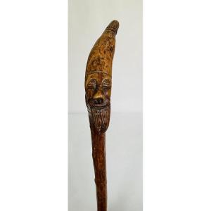 Carved Walking Stick, Folk Art, Monoxylous